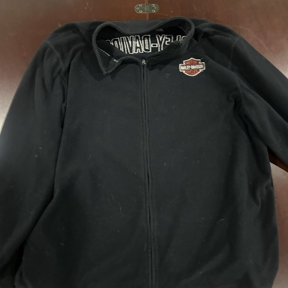 Harley-Davidson Reversible Fleece Jacket XL Black Zip Large Back Logo